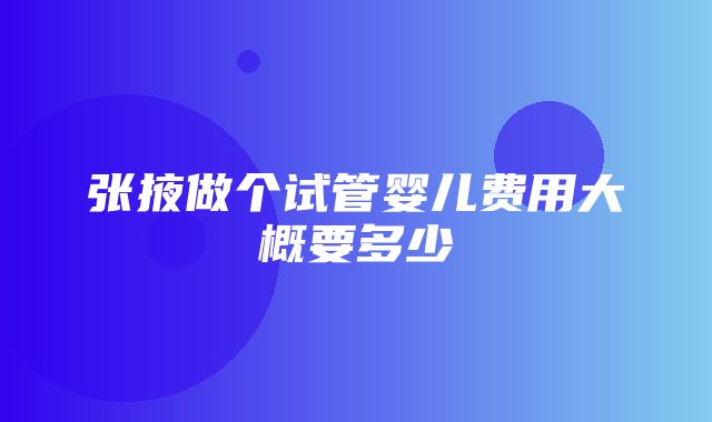 张掖做个试管婴儿费用大概要多少