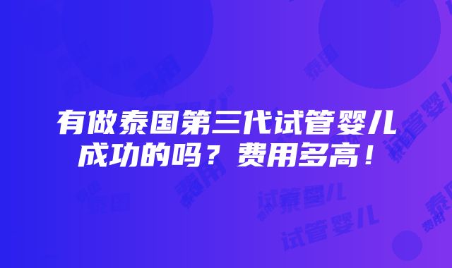 有做泰国第三代试管婴儿成功的吗？费用多高！