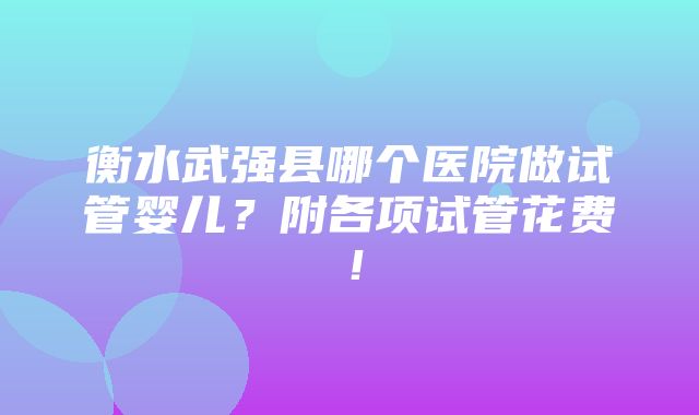 衡水武强县哪个医院做试管婴儿？附各项试管花费！