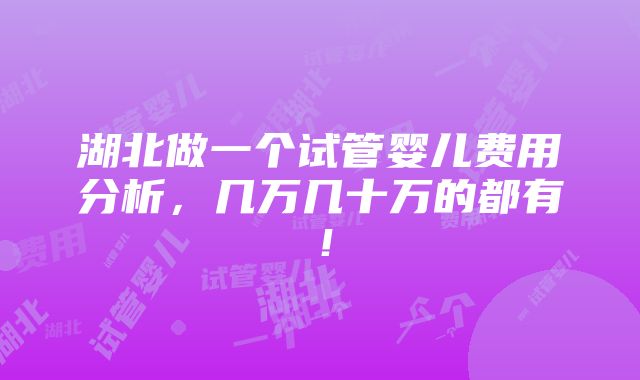 湖北做一个试管婴儿费用分析，几万几十万的都有！