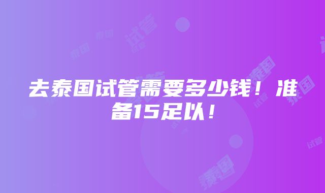 去泰国试管需要多少钱！准备15足以！