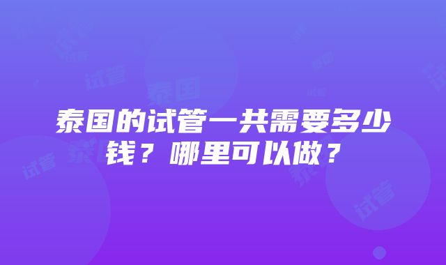 泰国的试管一共需要多少钱？哪里可以做？