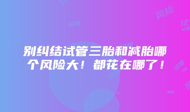 别纠结试管三胎和减胎哪个风险大！都花在哪了！