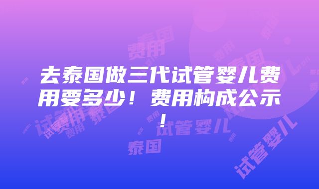 去泰国做三代试管婴儿费用要多少！费用构成公示！