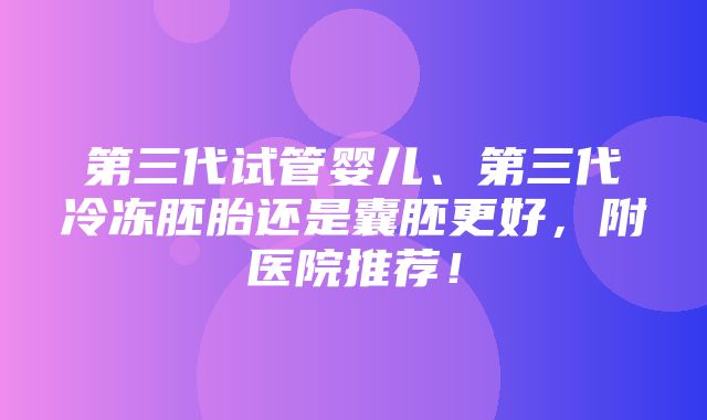 第三代试管婴儿、第三代冷冻胚胎还是囊胚更好，附医院推荐！