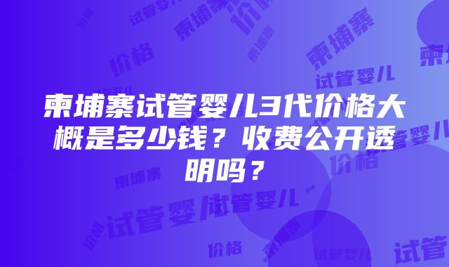 柬埔寨试管婴儿3代价格大概是多少钱？收费公开透明吗？