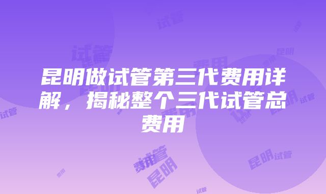 昆明做试管第三代费用详解，揭秘整个三代试管总费用