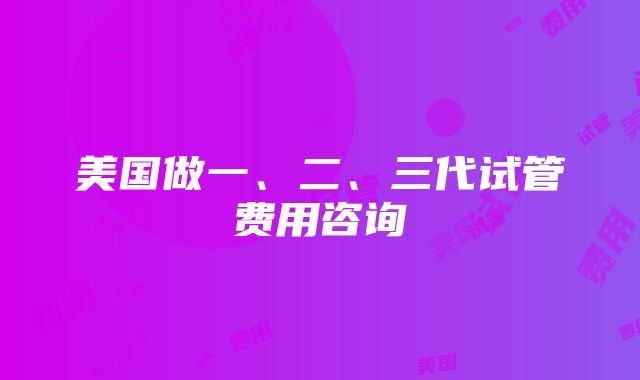 美国做一、二、三代试管费用咨询