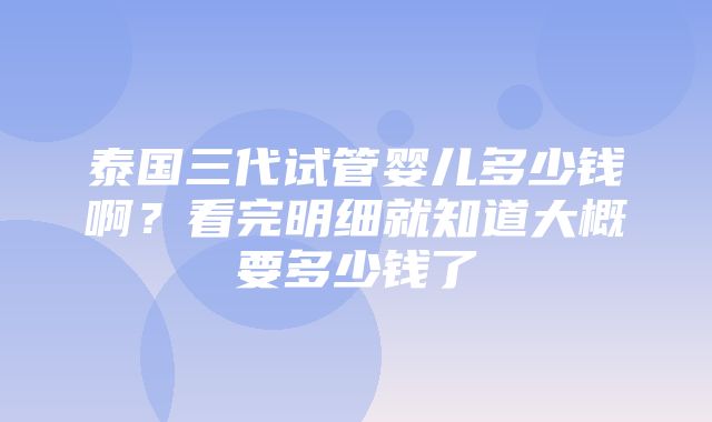 泰国三代试管婴儿多少钱啊？看完明细就知道大概要多少钱了