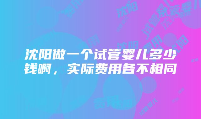 沈阳做一个试管婴儿多少钱啊，实际费用各不相同