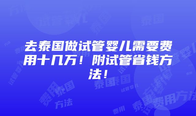 去泰国做试管婴儿需要费用十几万！附试管省钱方法！