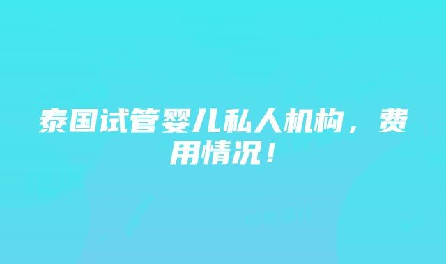 泰国试管婴儿私人机构，费用情况！