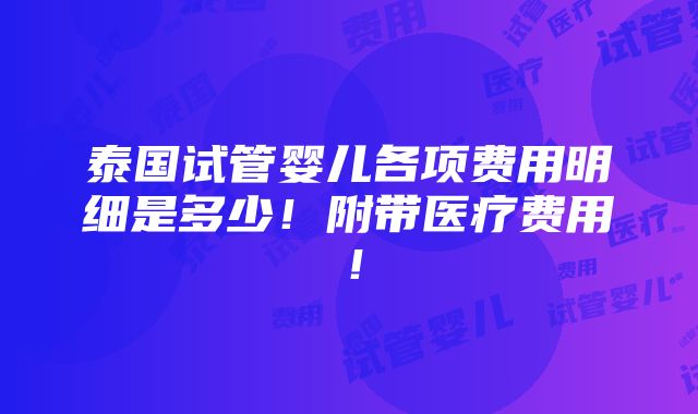 泰国试管婴儿各项费用明细是多少！附带医疗费用！