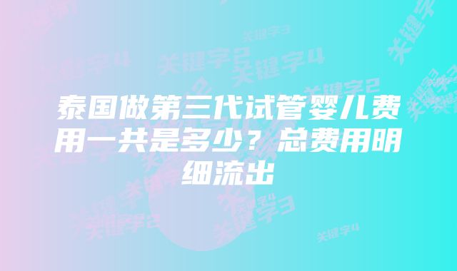 泰国做第三代试管婴儿费用一共是多少？总费用明细流出