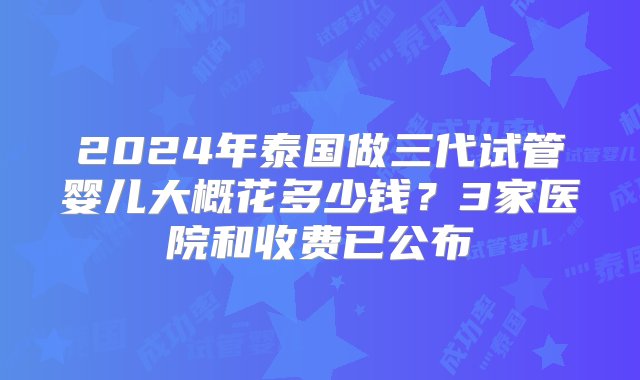 2024年泰国做三代试管婴儿大概花多少钱？3家医院和收费已公布