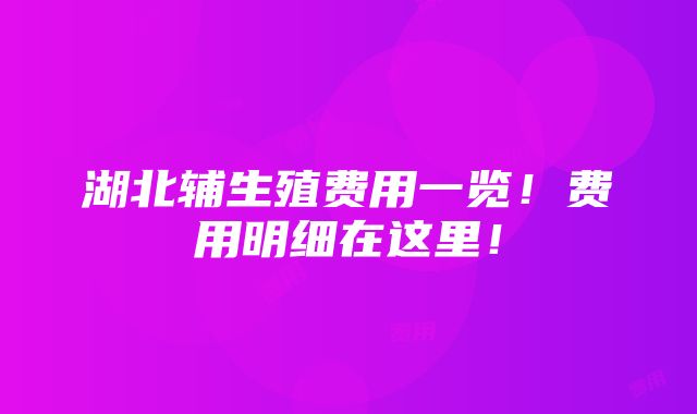 湖北辅生殖费用一览！费用明细在这里！