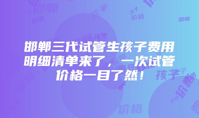 邯郸三代试管生孩子费用明细清单来了，一次试管价格一目了然！