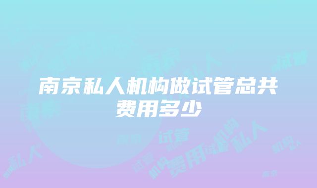 南京私人机构做试管总共费用多少