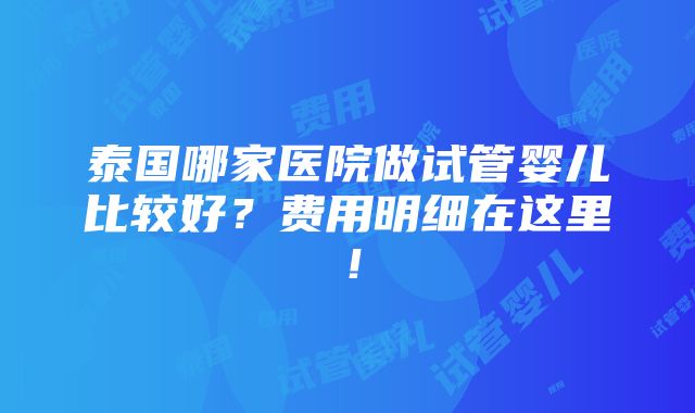 泰国哪家医院做试管婴儿比较好？费用明细在这里！