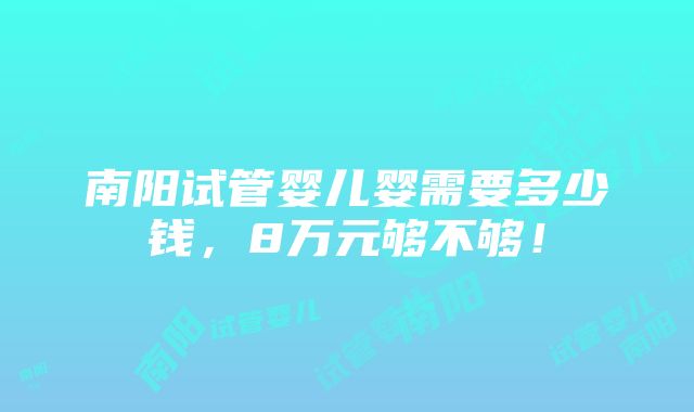 南阳试管婴儿婴需要多少钱，8万元够不够！