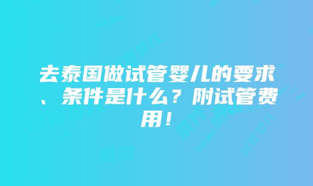 去泰国做试管婴儿的要求、条件是什么？附试管费用！