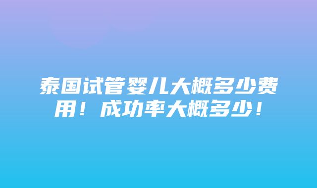 泰国试管婴儿大概多少费用！成功率大概多少！