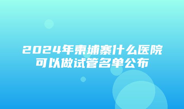 2024年柬埔寨什么医院可以做试管名单公布