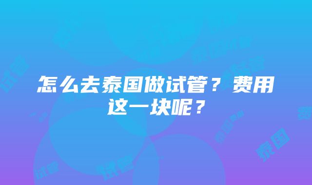 怎么去泰国做试管？费用这一块呢？