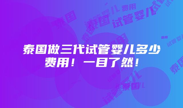 泰国做三代试管婴儿多少费用！一目了然！