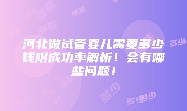 河北做试管婴儿需要多少钱附成功率解析！会有哪些问题！