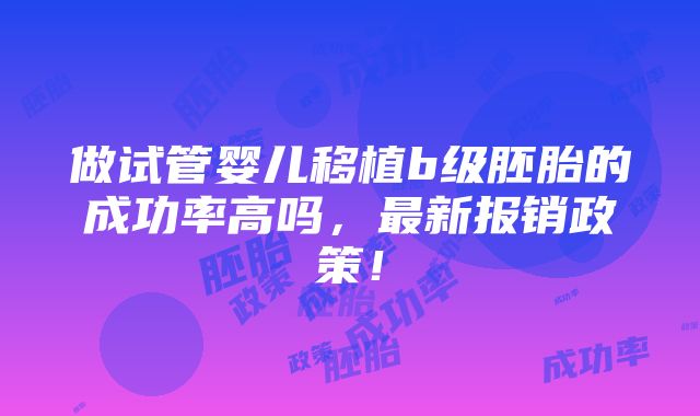 做试管婴儿移植b级胚胎的成功率高吗，最新报销政策！