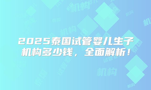 2025泰国试管婴儿生子机构多少钱，全面解析！