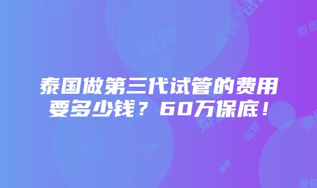 泰国做第三代试管的费用要多少钱？60万保底！