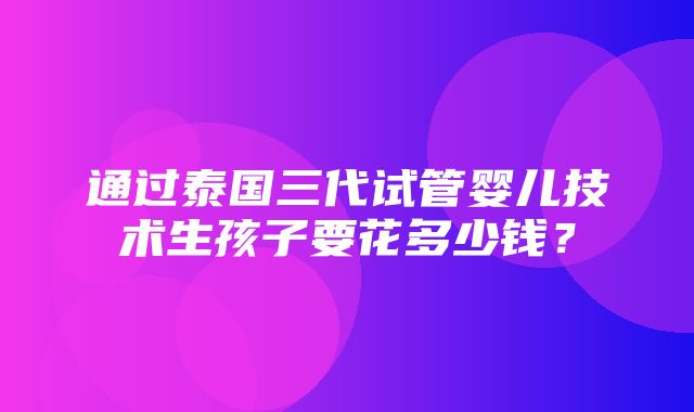 通过泰国三代试管婴儿技术生孩子要花多少钱？