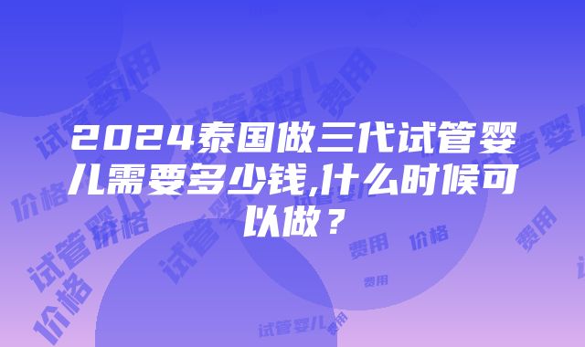 2024泰国做三代试管婴儿需要多少钱,什么时候可以做？