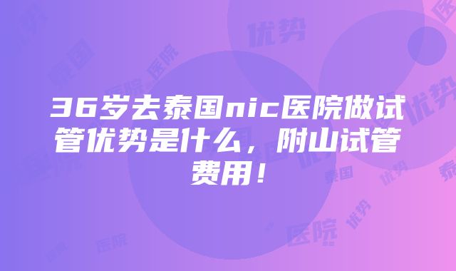 36岁去泰国nic医院做试管优势是什么，附山试管费用！