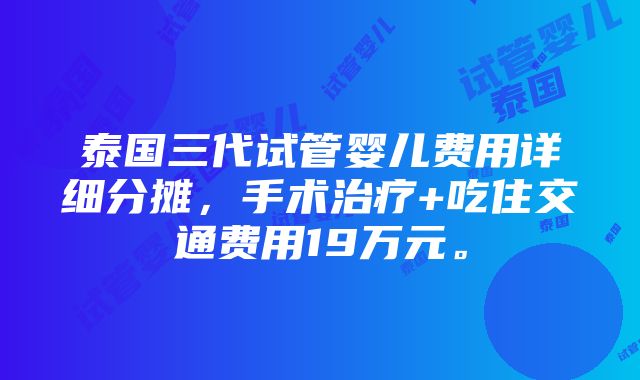 泰国三代试管婴儿费用详细分摊，手术治疗+吃住交通费用19万元。