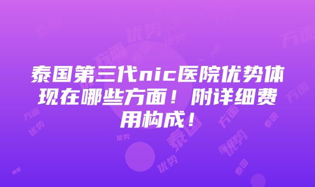 泰国第三代nic医院优势体现在哪些方面！附详细费用构成！