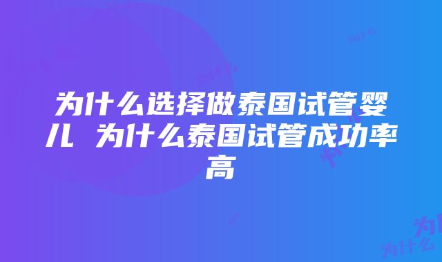 为什么选择做泰国试管婴儿 为什么泰国试管成功率高