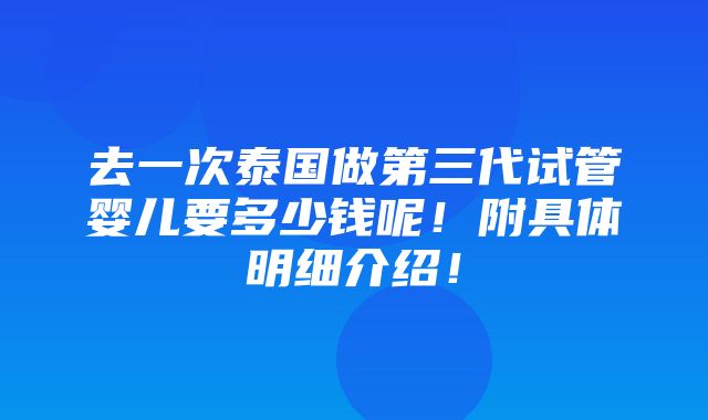 去一次泰国做第三代试管婴儿要多少钱呢！附具体明细介绍！