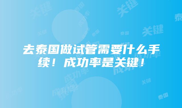 去泰国做试管需要什么手续！成功率是关键！