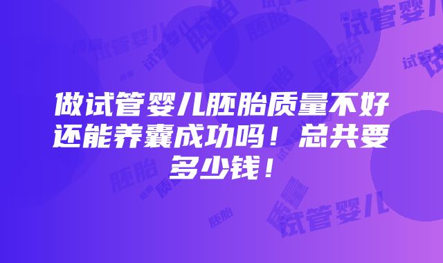 做试管婴儿胚胎质量不好还能养囊成功吗！总共要多少钱！