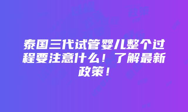 泰国三代试管婴儿整个过程要注意什么！了解最新政策！