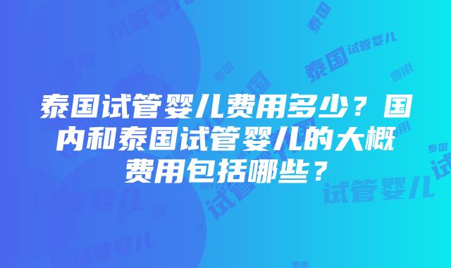 泰国试管婴儿费用多少？国内和泰国试管婴儿的大概费用包括哪些？