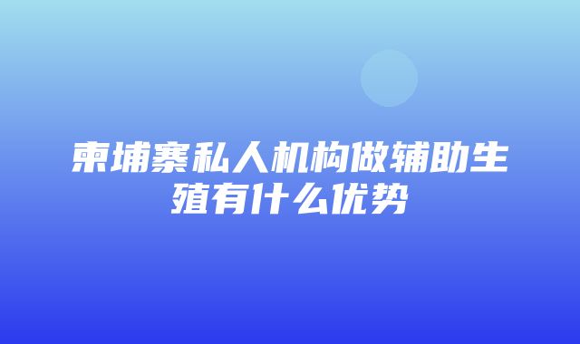 柬埔寨私人机构做辅助生殖有什么优势