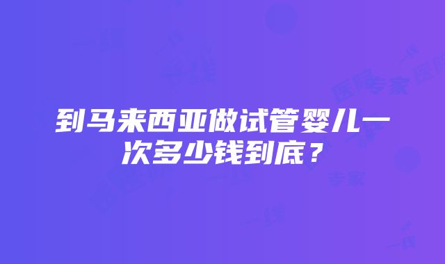 到马来西亚做试管婴儿一次多少钱到底？