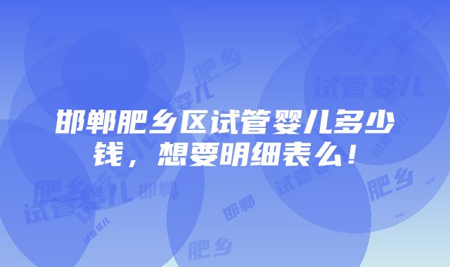 邯郸肥乡区试管婴儿多少钱，想要明细表么！