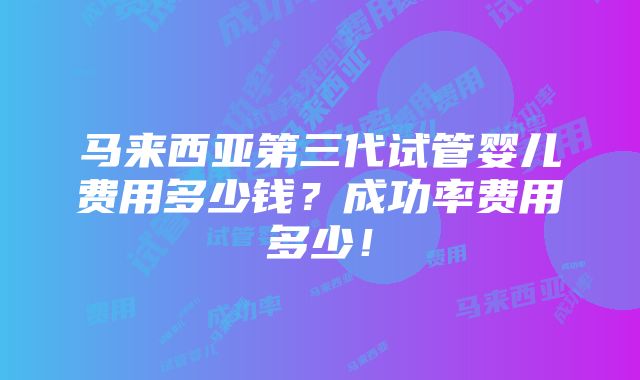 马来西亚第三代试管婴儿费用多少钱？成功率费用多少！