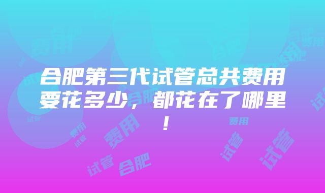 合肥第三代试管总共费用要花多少，都花在了哪里！