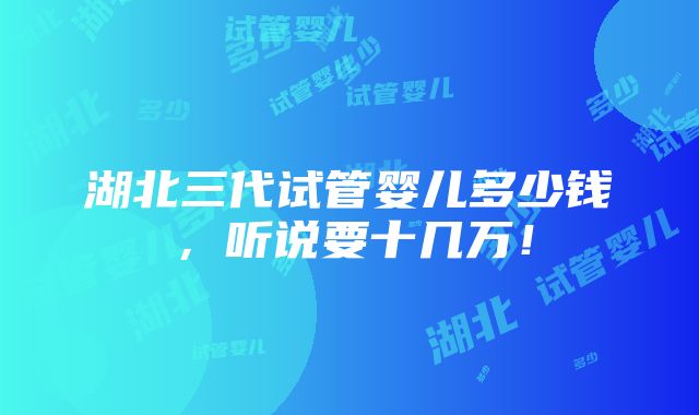 湖北三代试管婴儿多少钱，听说要十几万！